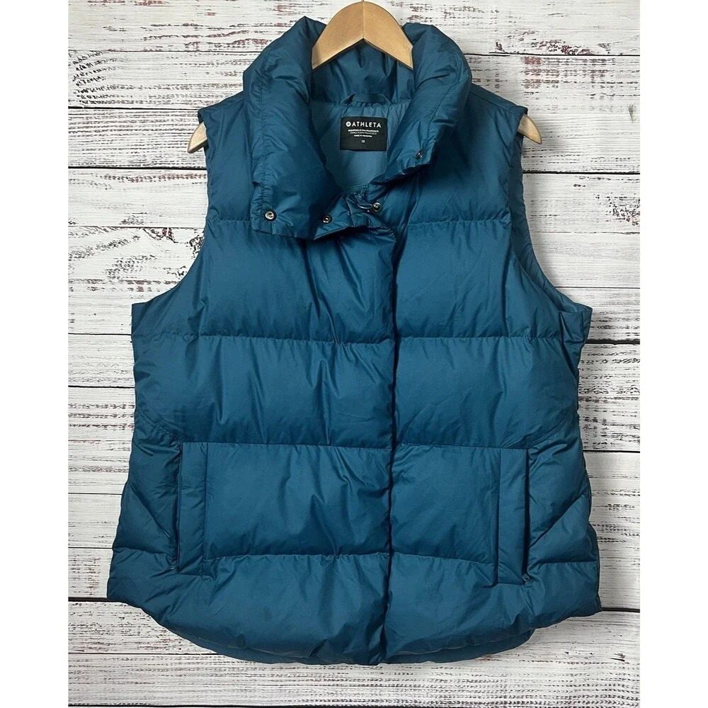 Athleta Downtown Down Puffer Vest Women’s XL Teal Full Zip - Picture 4 of 10